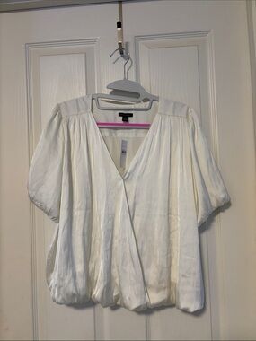 White Draped V-Neck Blouse - Classic Feminine Top